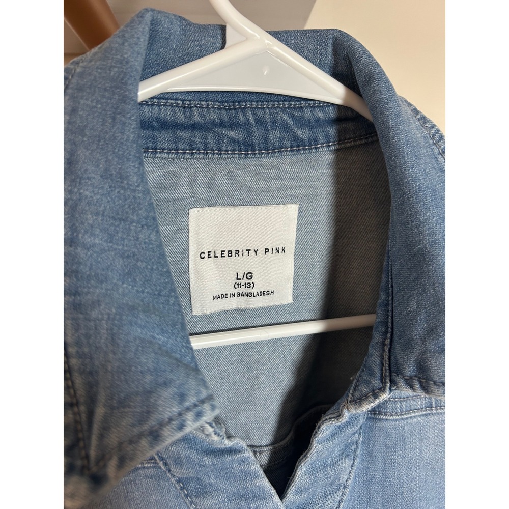 CELEBRITY PINK Denim Chambray Short Romper Utility Style Blue L G - Picture 2 of 6